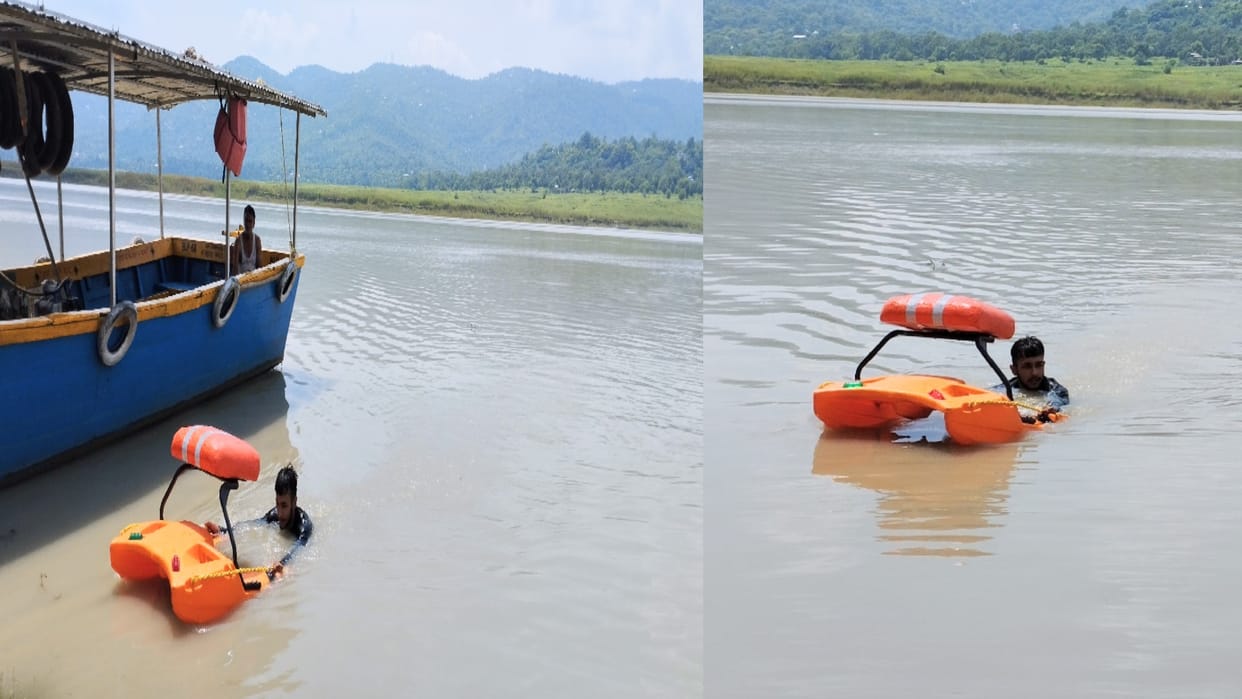 Boat operated with remote control will save the drowning person, Trial done in Gobind Sagar Lake