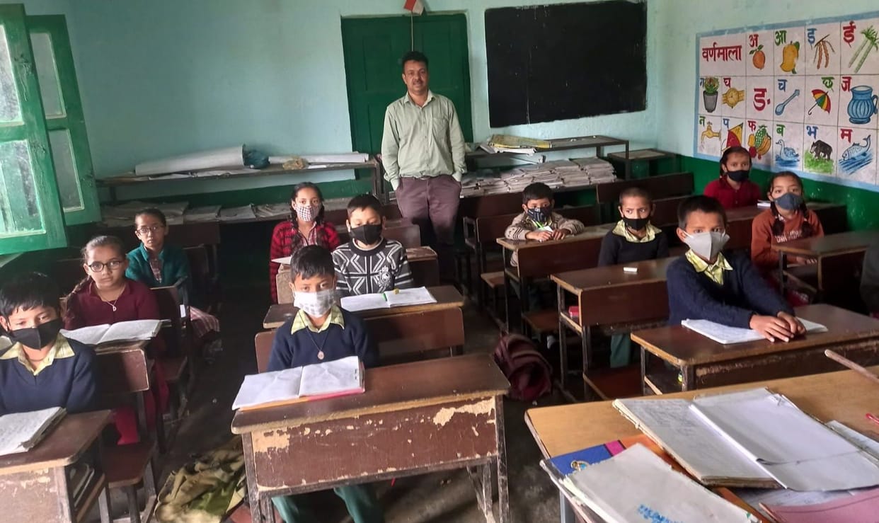 Five classes running in one room in Chowki School