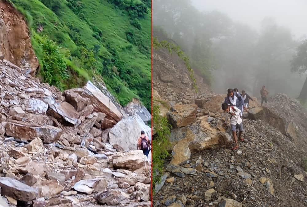 Uttarakhand Weather News: Students going to school to cross boulders in chamoli photos