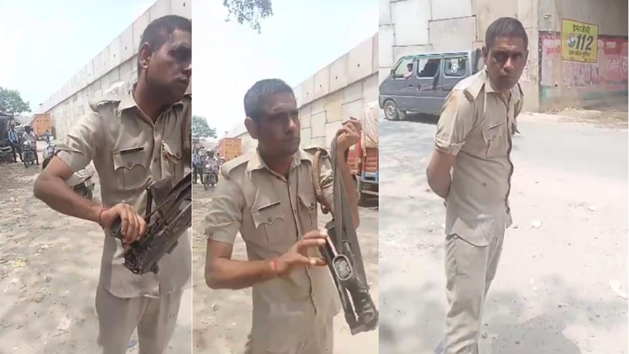 UP Police Video viral: constable seen swinging holding an Insas in Meerut