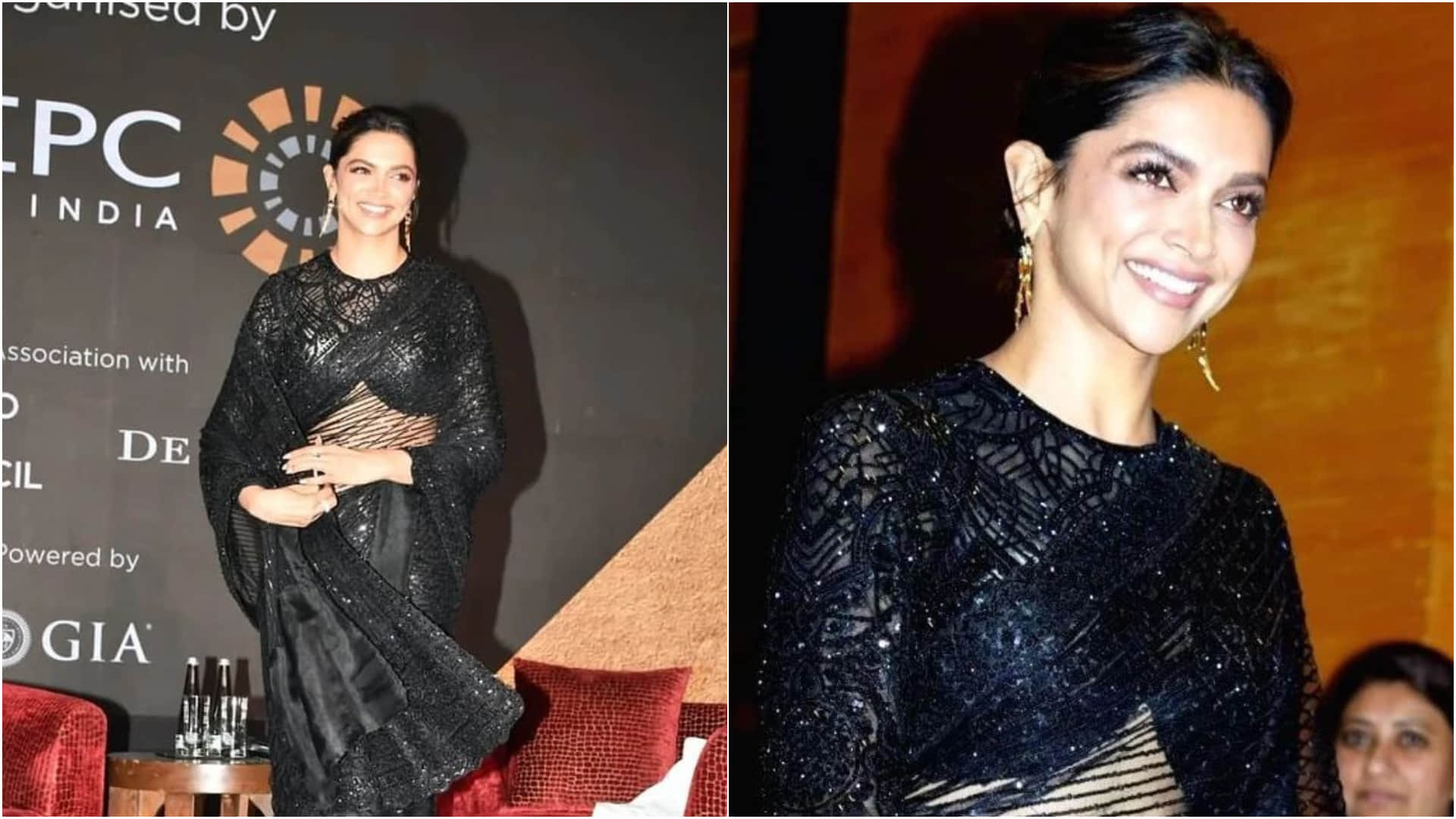 Actress Deepika Padukone in Black Saree Looks Ravishing Photos News in Hindi