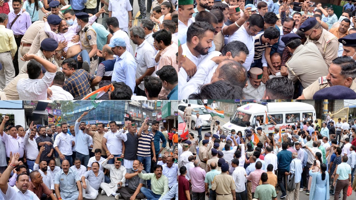 Himachal Congress leaders protest in Hamirpur police arrested mla Inder Dutt Lakhanpal