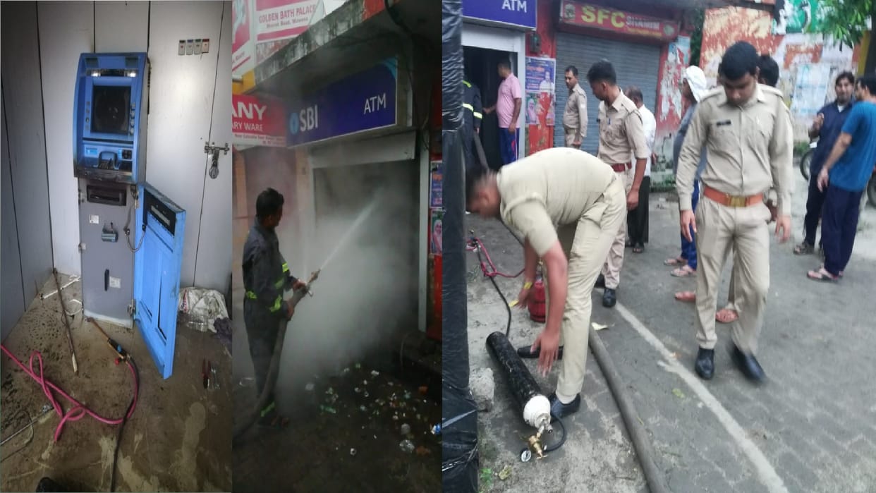 Thieves tried to rob ATM in Mawana of Meerut but caught fire