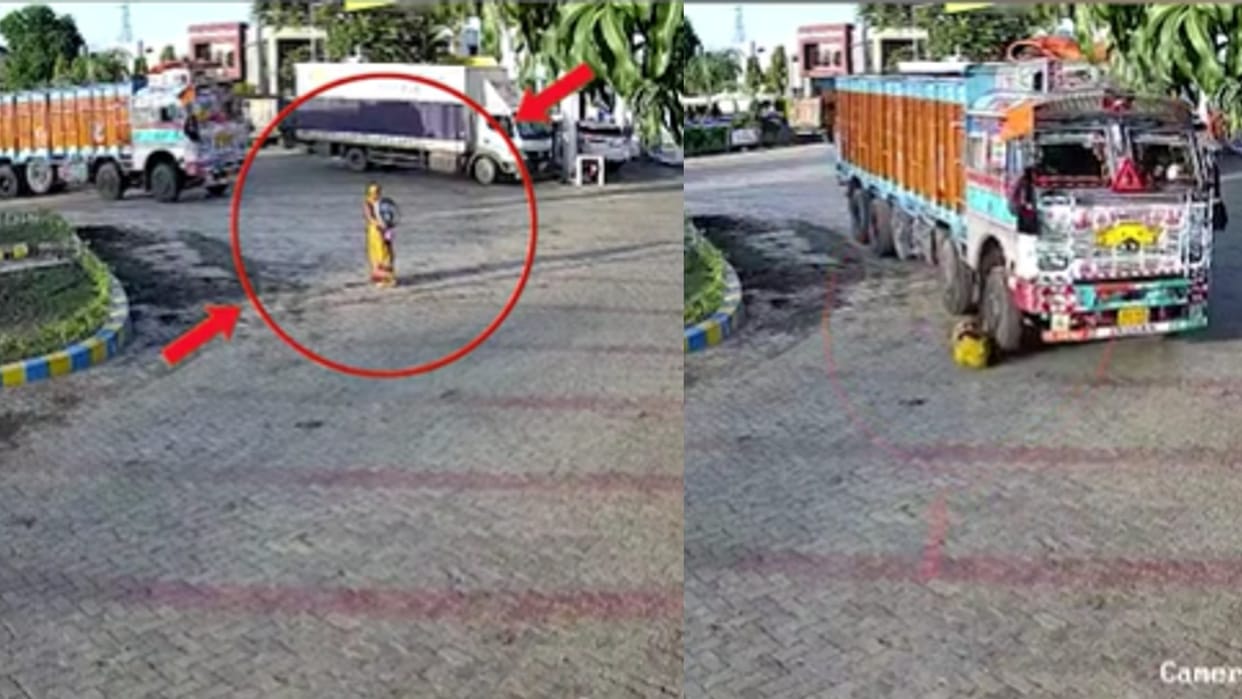 Attempt to kill a woman standing outside a petrol pump in Ratlam, the truck collided and dragged on again