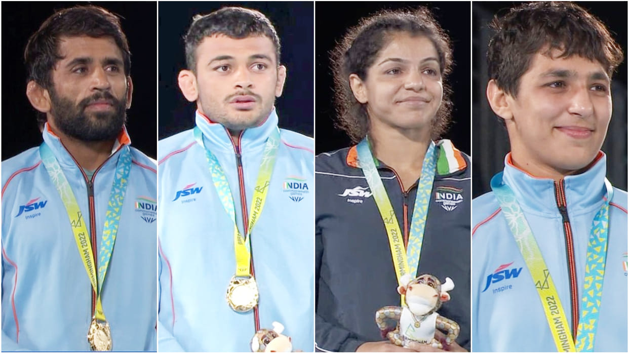 CWG 2022 Day 8 Highlights India medals Tally Bajrang Sakshi Deepak wrestlers gold Indian womens hockey team