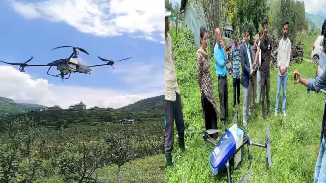 Horticulture Department: Drone spraying insecticide for the first time in apple orchard