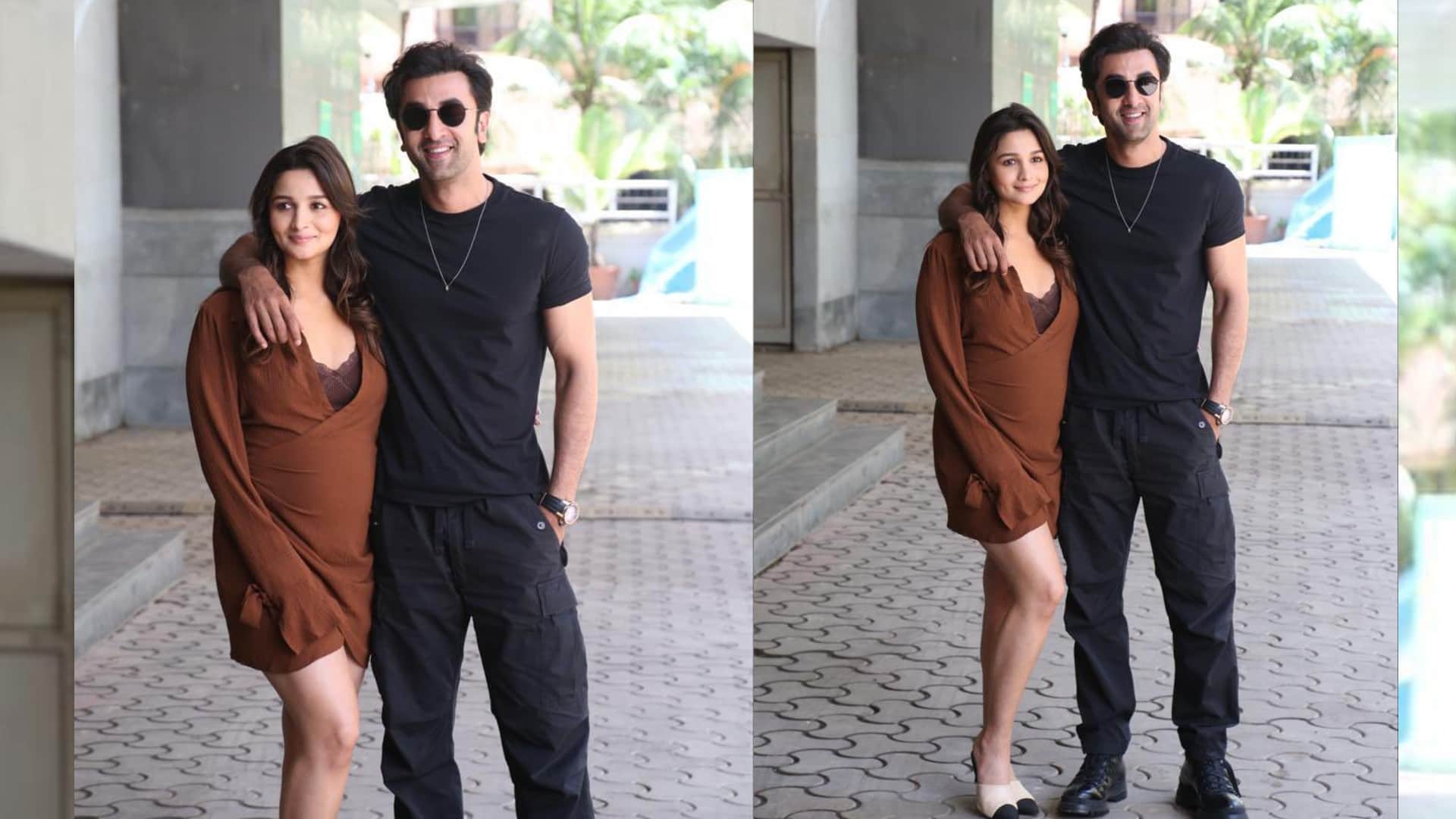 alia bhatt flaunts baby bump in brown wrap mini dress with beau ranbir kapoor