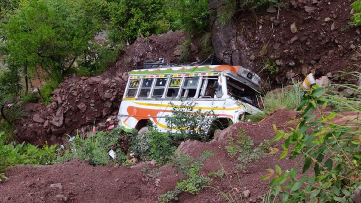 jammu and kashmir eight students injured after mini bus in skidded off road and fell into gorge in Udhampur