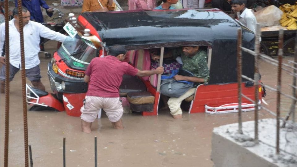 Tractor submerged in underpass due to water logging in Firozabad