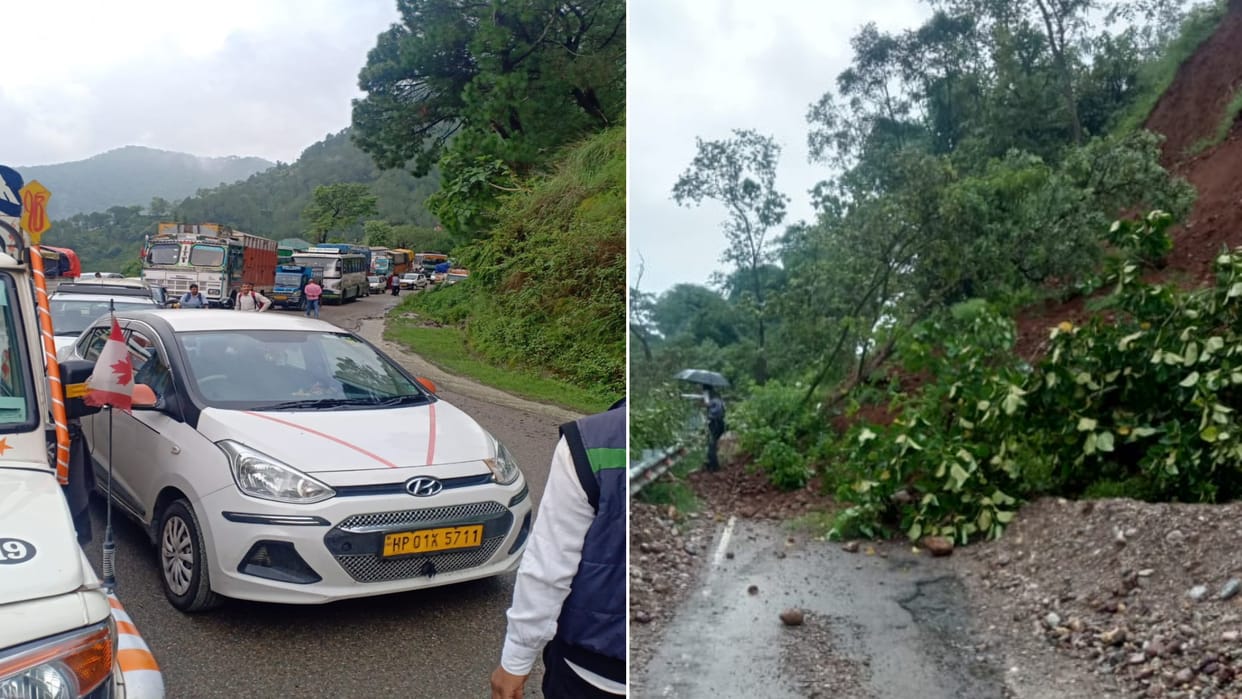 Landslide in Gumma of Mandi Jogender Nagar Himachal Pradesh Mandi-Pathankot highway closed examinees trapped