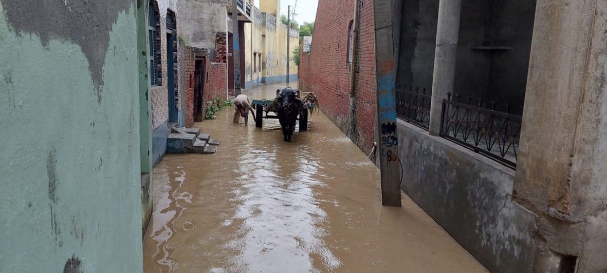 Waterlogging on the road in Tikri, people upset