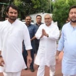 तेजप्रताप यादव, नीतीश कुमार और तेजस्वी यादव।