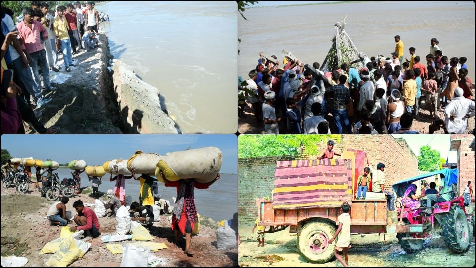Villagers engaged in saving the village from Ganga erosion in kasganj