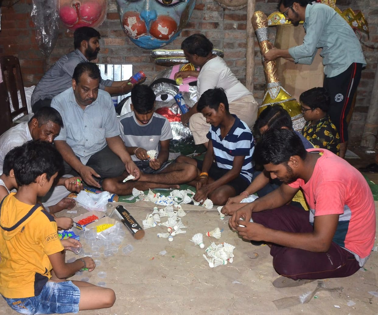 Hanuman and golden stars are getting ready the tableaux of Gajanan from sports material