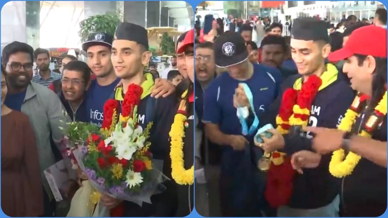 Birmingham CWG Gold Medalist Lakshya Sen received grand welcome at the Bangalore airport, dance Video