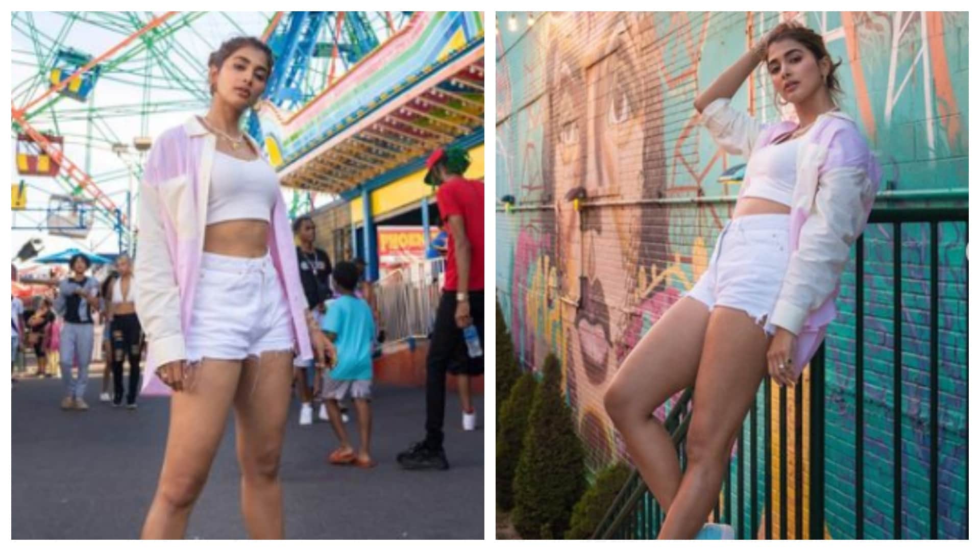 Pooja Hegde share stylish bold photos in short dress from New York netizens reacts cuteness overload