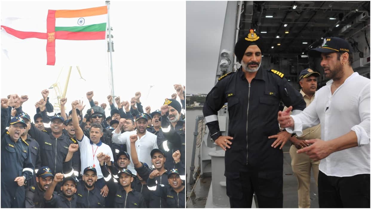Salman Khan waved the national flag with Navy personnel photos of single hand push ups went viral