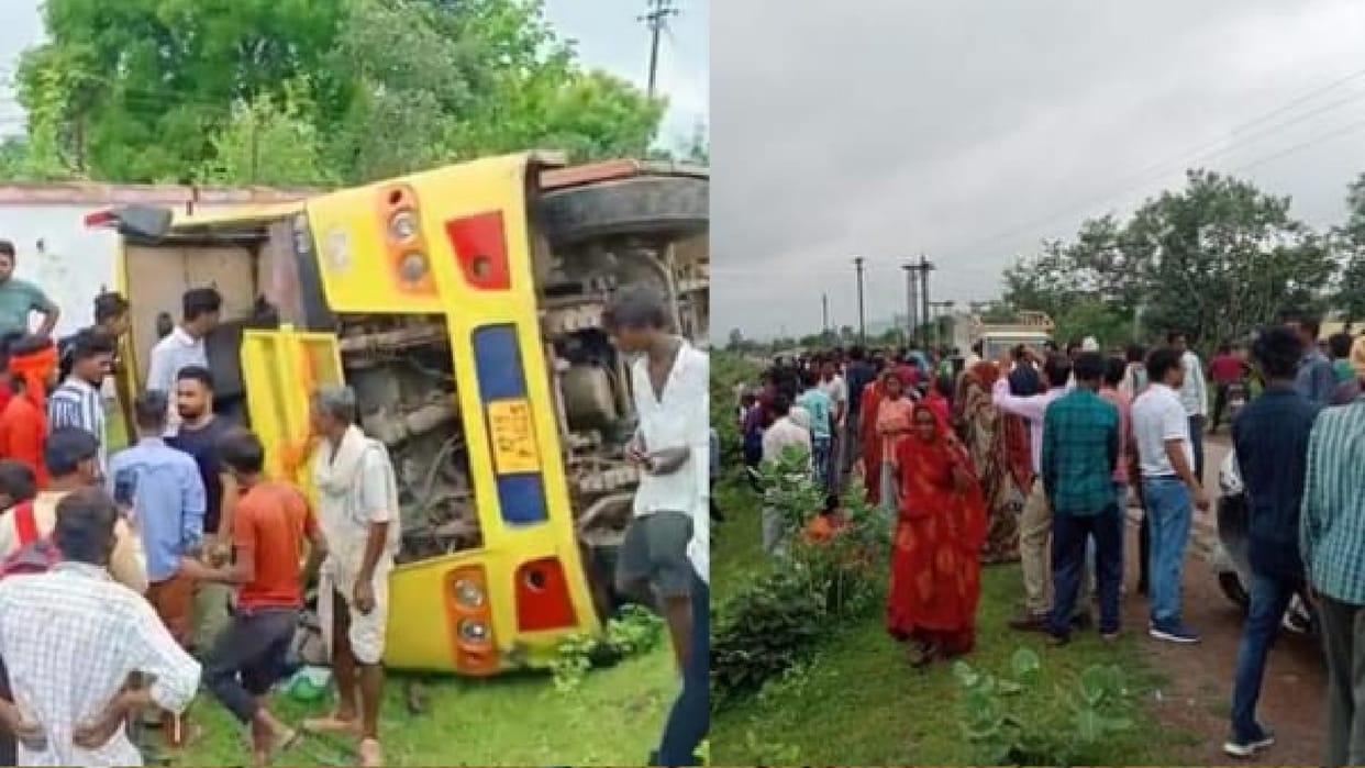 In Satna's Rahikwara, a speeding bus overturned uncontrollably, 11 passengers injured