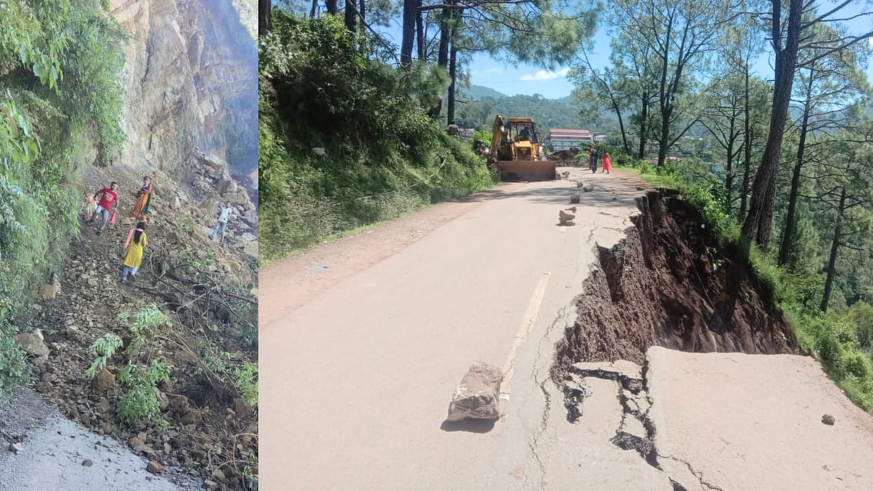 landslide in sirmour Paonta Sahib-Shillai national highway 707 Blocked dharampur kasauli road blocked