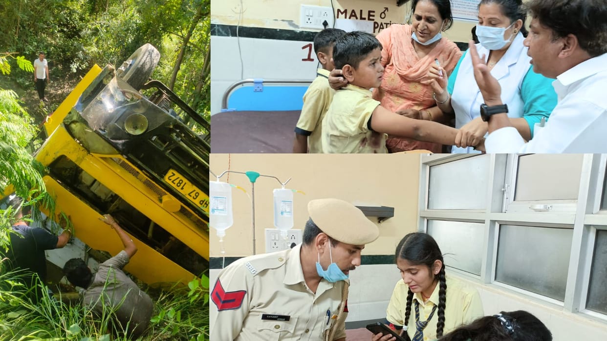 school bus overturns in Lamlehri Una himachal pradesh