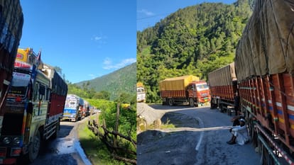 सड़क बंद होने से फंसे वाहन