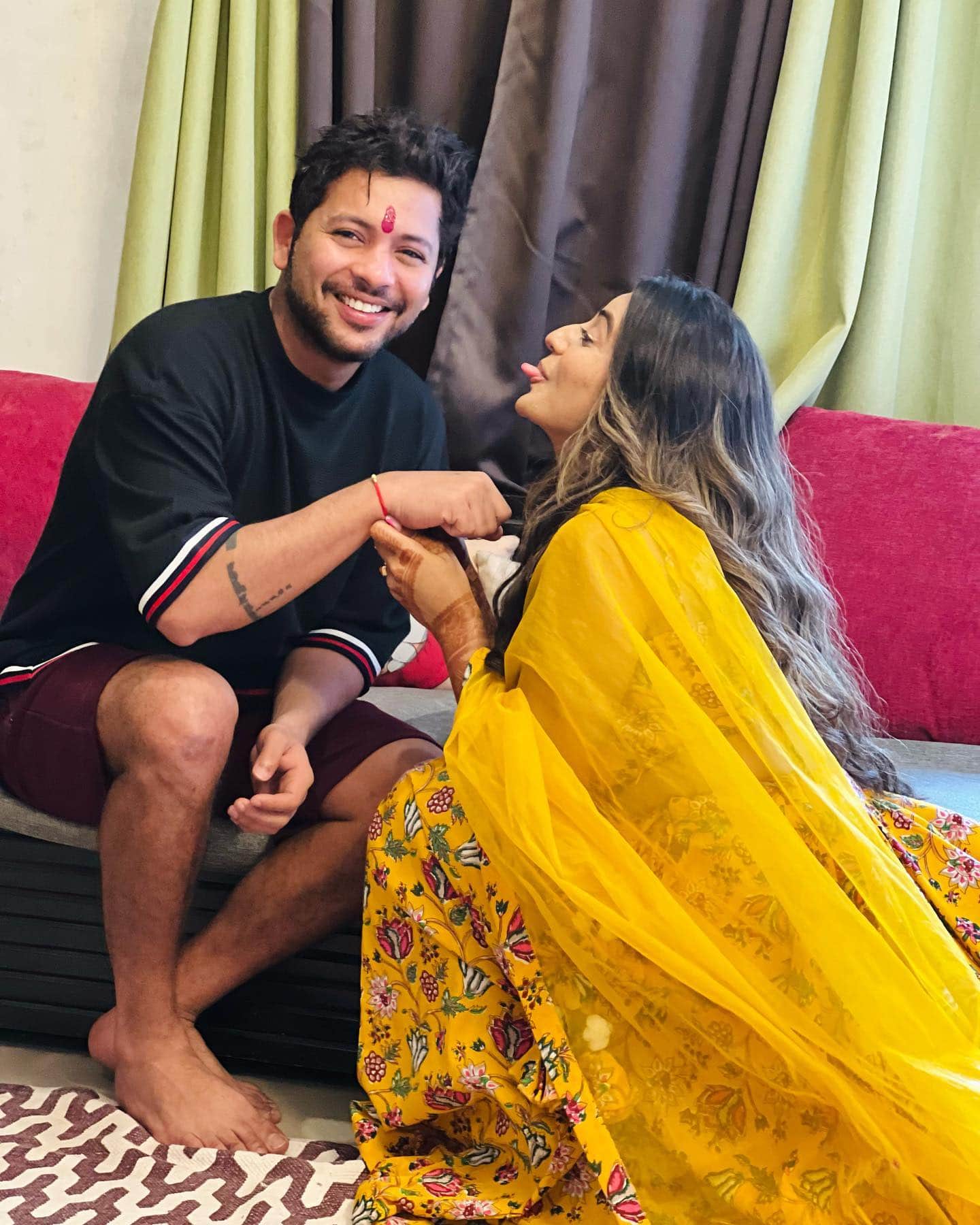 bhojpuri actress akshara singh celebrates rakshabandhan with bigg boss ott fame nishant bhatt