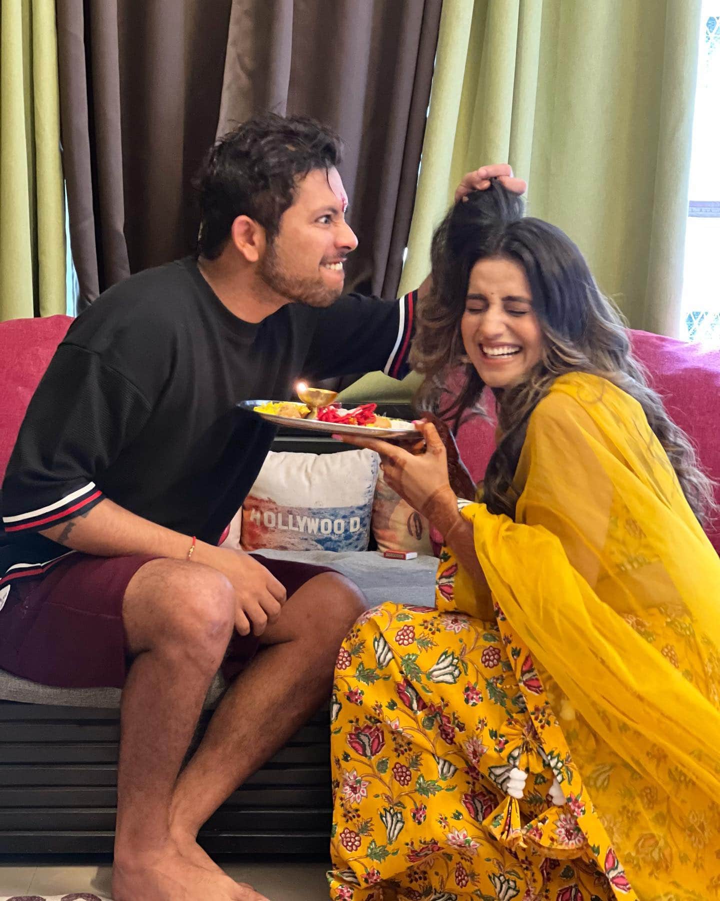 bhojpuri actress akshara singh celebrates rakshabandhan with bigg boss ott fame nishant bhatt