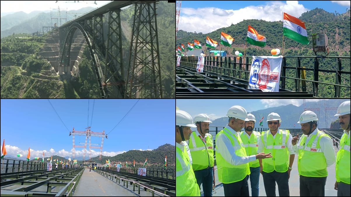 World highest Chenab railway bridge overarch work completed reasi jammu