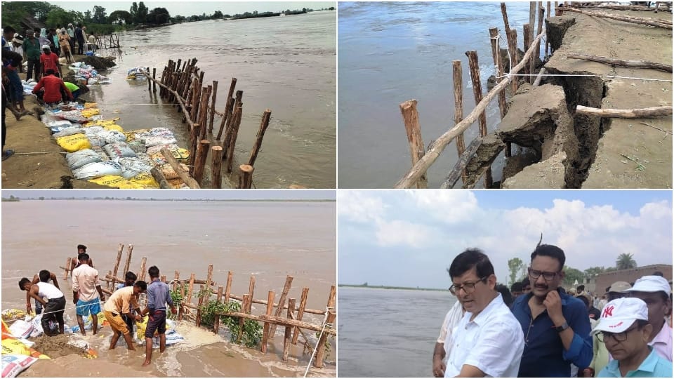 Villagers leaving the Barauna village due to ganga erosion in Kasganj