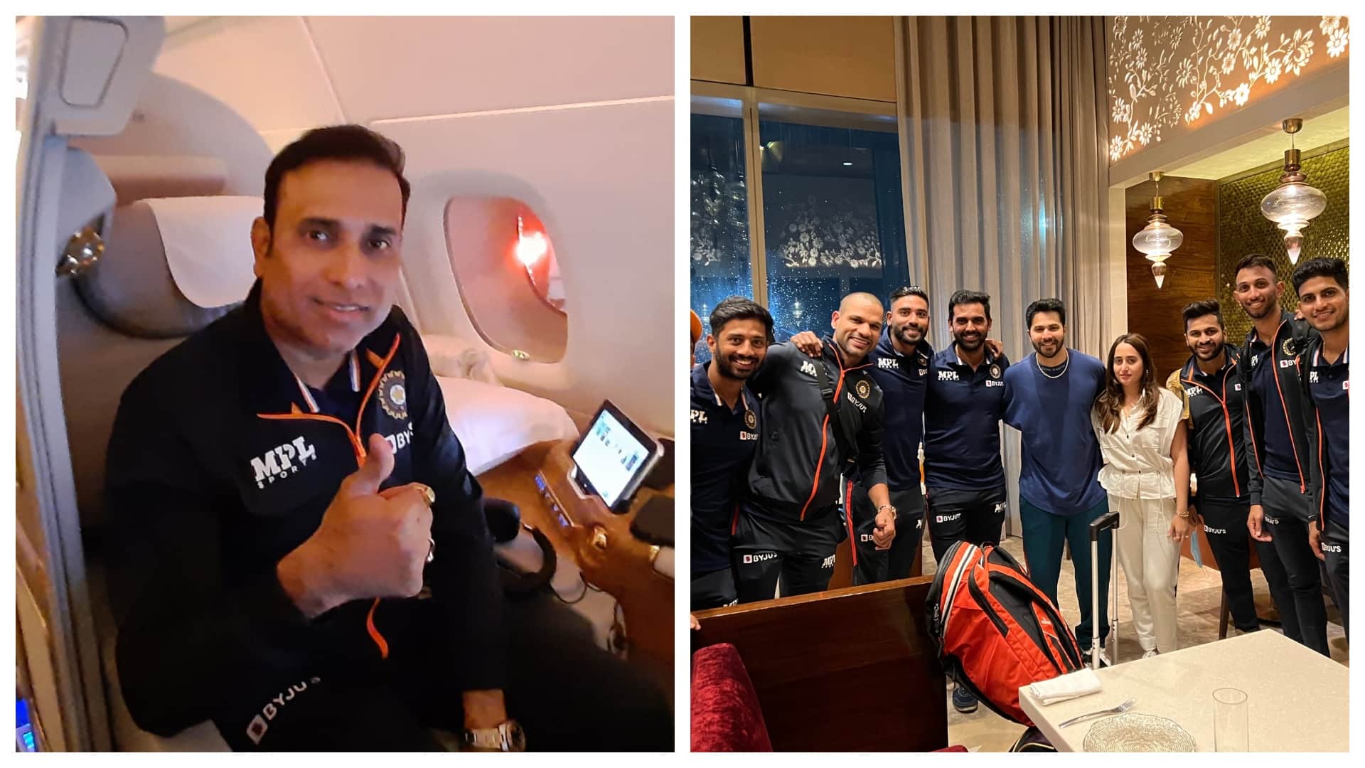IND vs ZIM photos Indian team leaves for Zimbabwe with coach Laxman Varun Dhawan meets Team India at airport