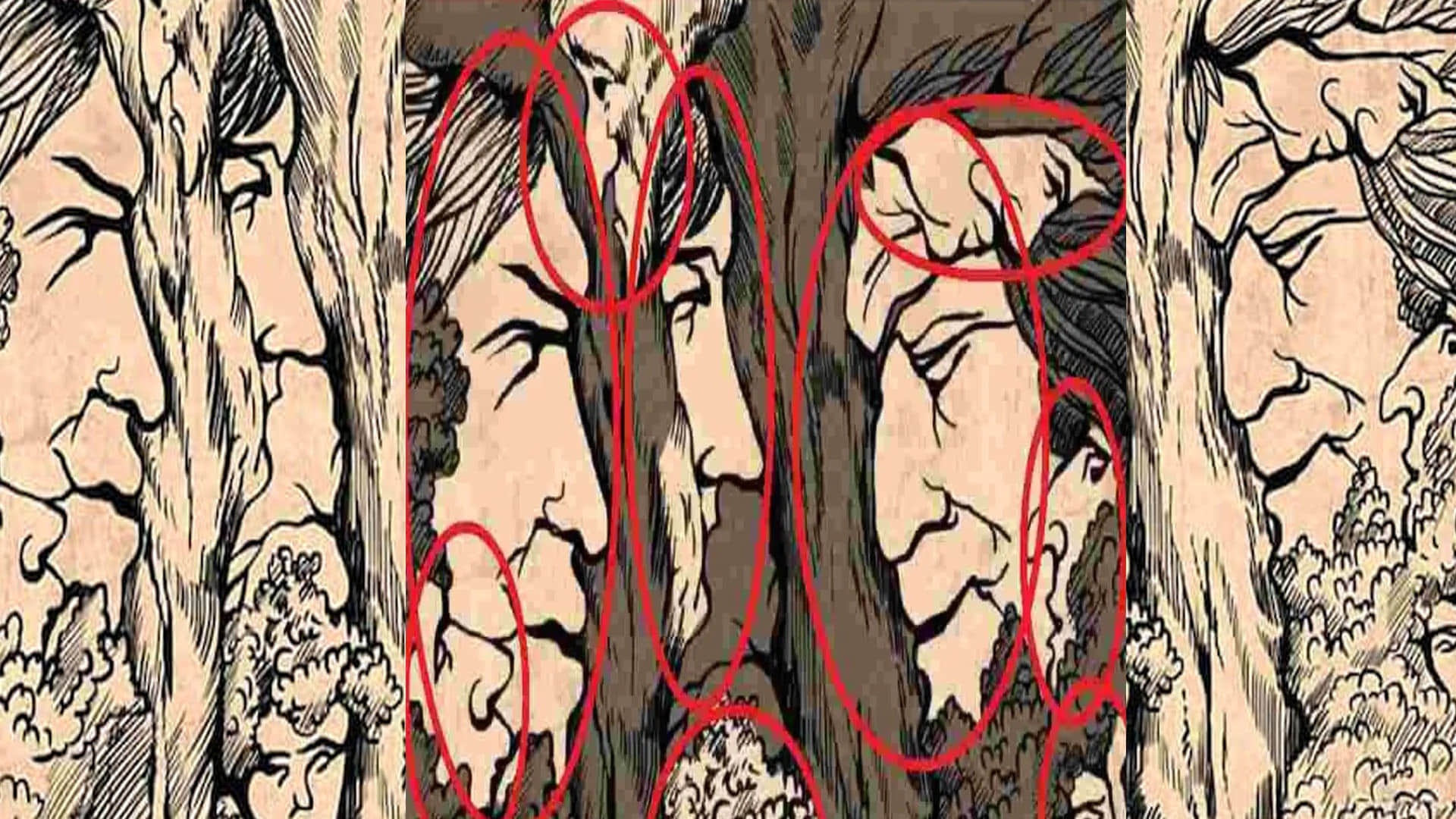 Optical Illusion Pictures With Hidden Images Find Out 9 Faces Between Trees and Twigs Check Brain IQ