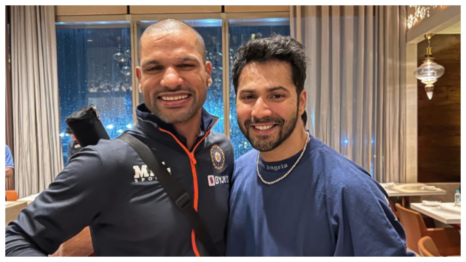 Jugjugg Jeeyo actor Varun Dhawan meets Shikhar Dhawan and Team India at Mumbai airport before Zimbabwe tour