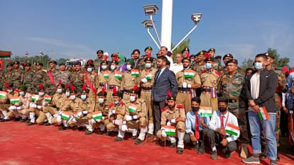 high mast tricolor 108 feet hoisted in Pattan North Kashmir