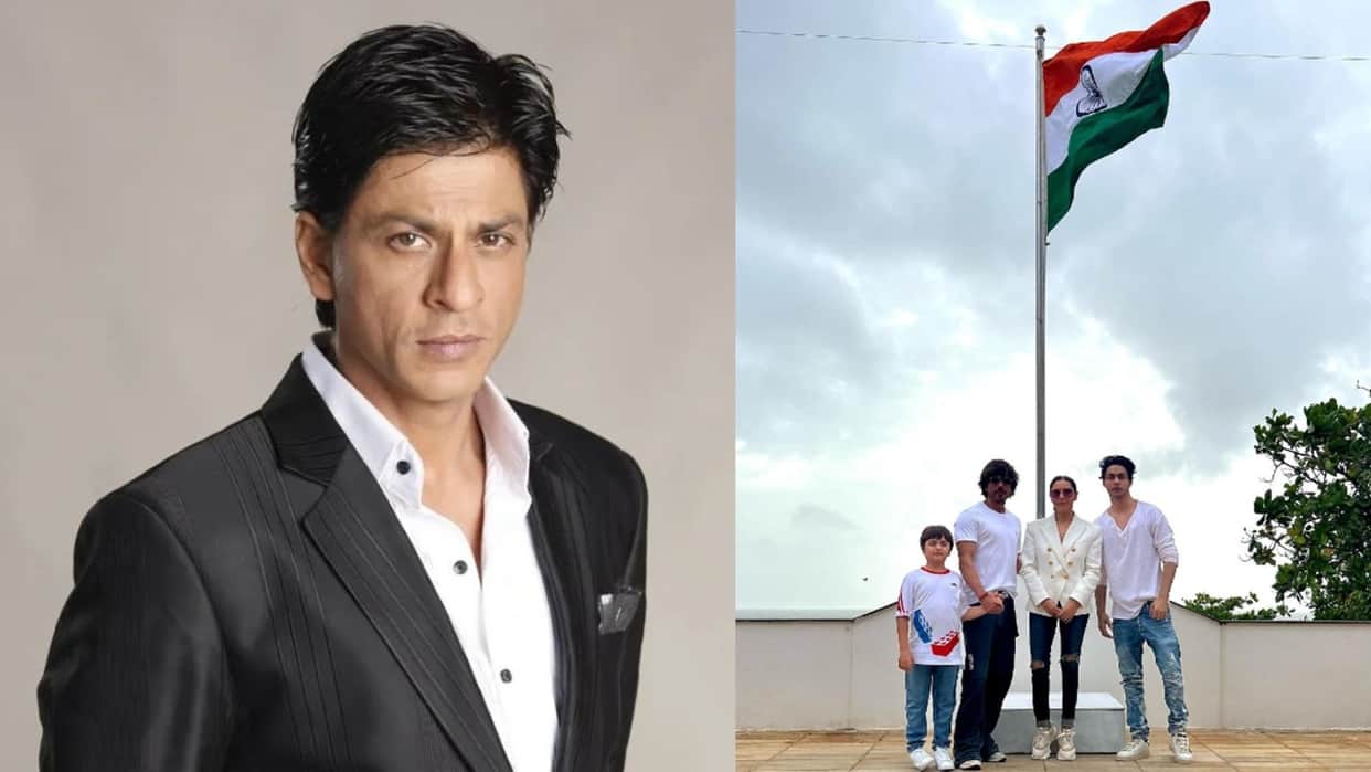 Pathaan actor Shah Rukh Khan join Har Ghar Tiranga campaign hoists the flag at Mannat with family
