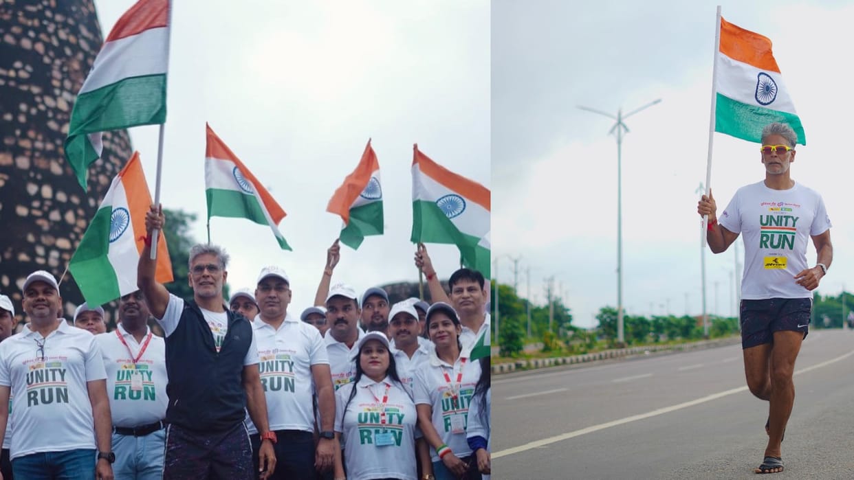 Milind Soman started tiranga yatra Independence Day Jhansi to Red Fort by running holding india national flag