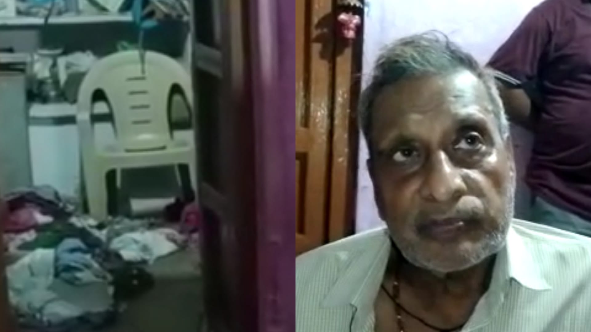 चंबल में करोड़ की लूट के बाद घर में इधर-उधर बिखरा सामान और पीड़ित।