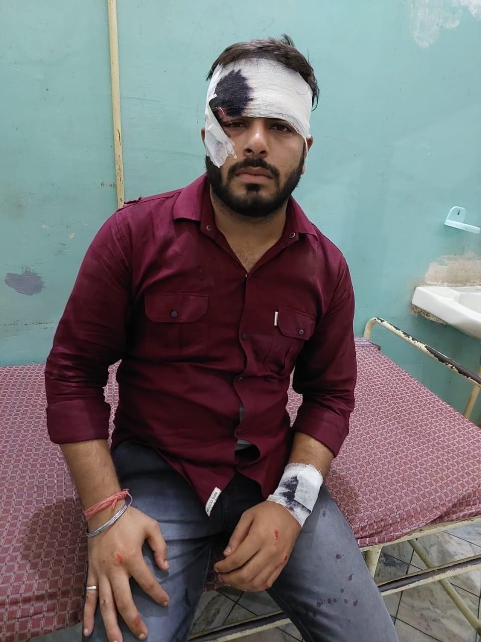 Two bike-borne youths injured in collision with destitute animals fighting in the middle of the road