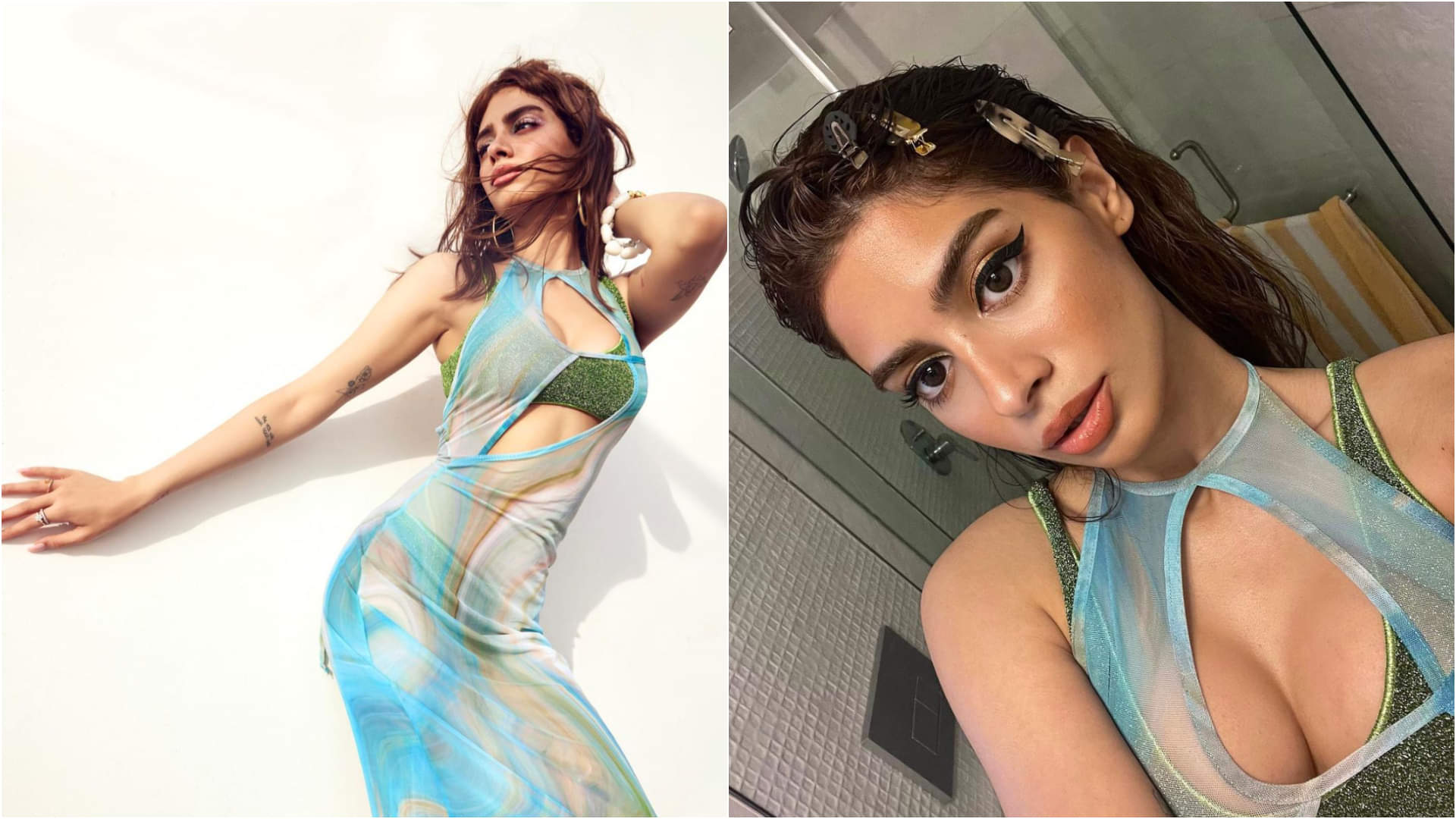 khushi kapoor looks sizzling in sheer fabric cut out dress