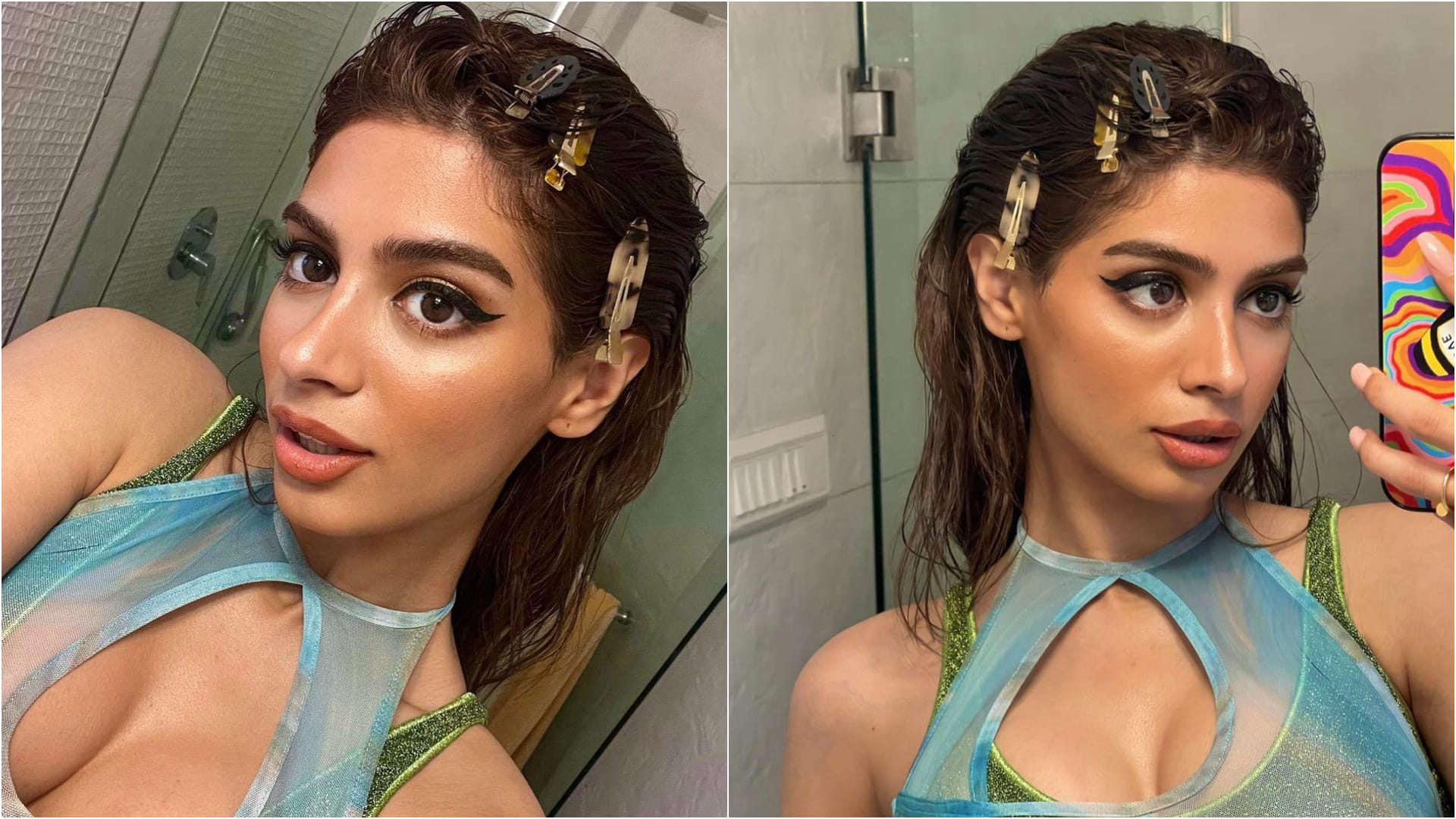 khushi kapoor looks sizzling in sheer fabric cut out dress