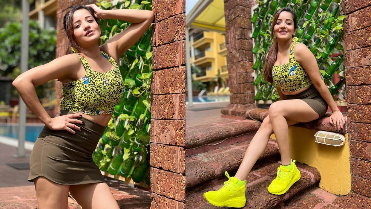 Bhojpuri: Monalisa latest photoshoot on stairs in crop top and mini skirt getting viral on internet