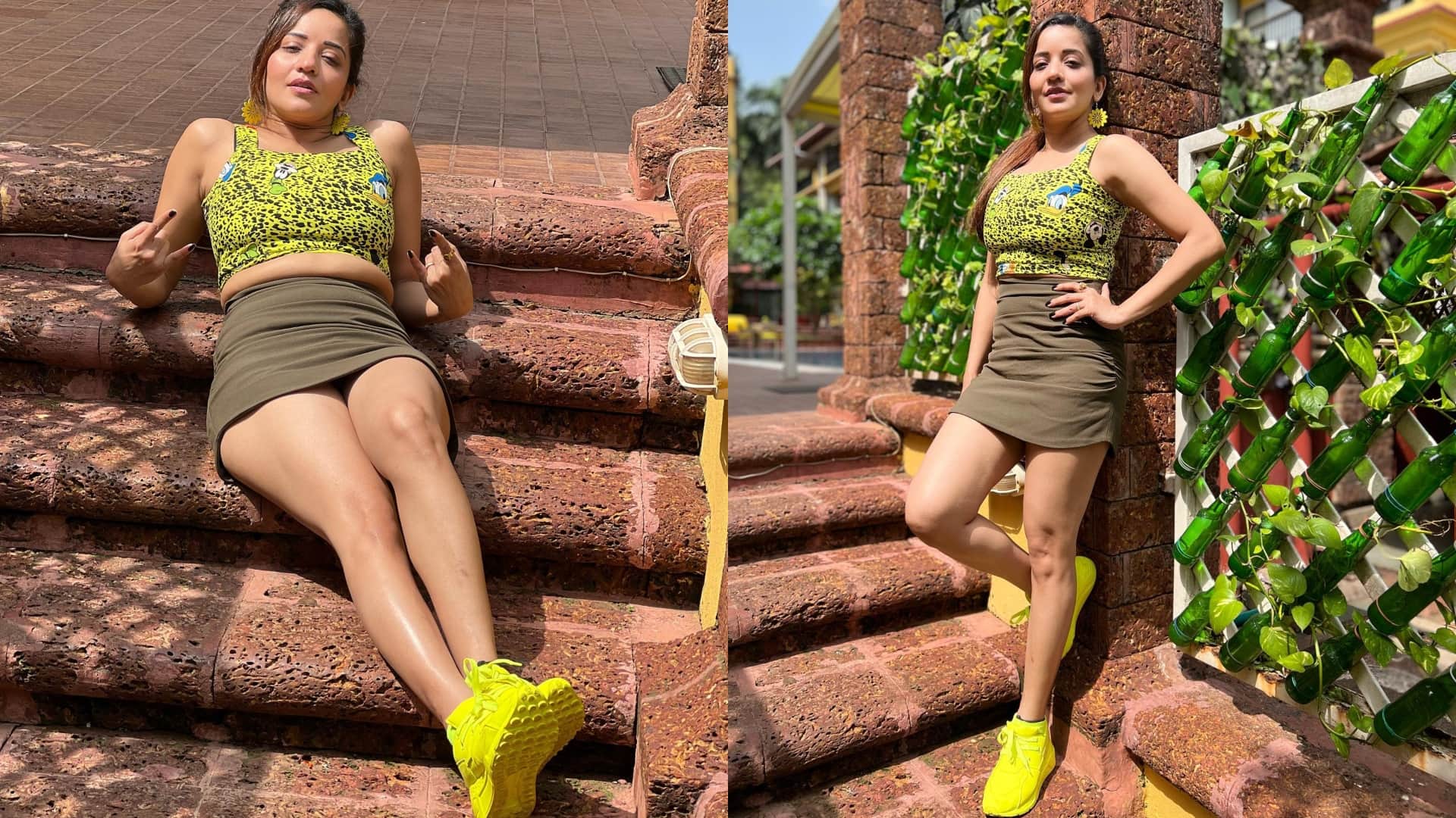 Bhojpuri: Monalisa latest photoshoot on stairs in crop top and mini skirt getting viral on internet
