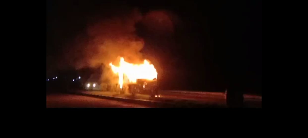 Trailer running on the road turned into a ball of fire