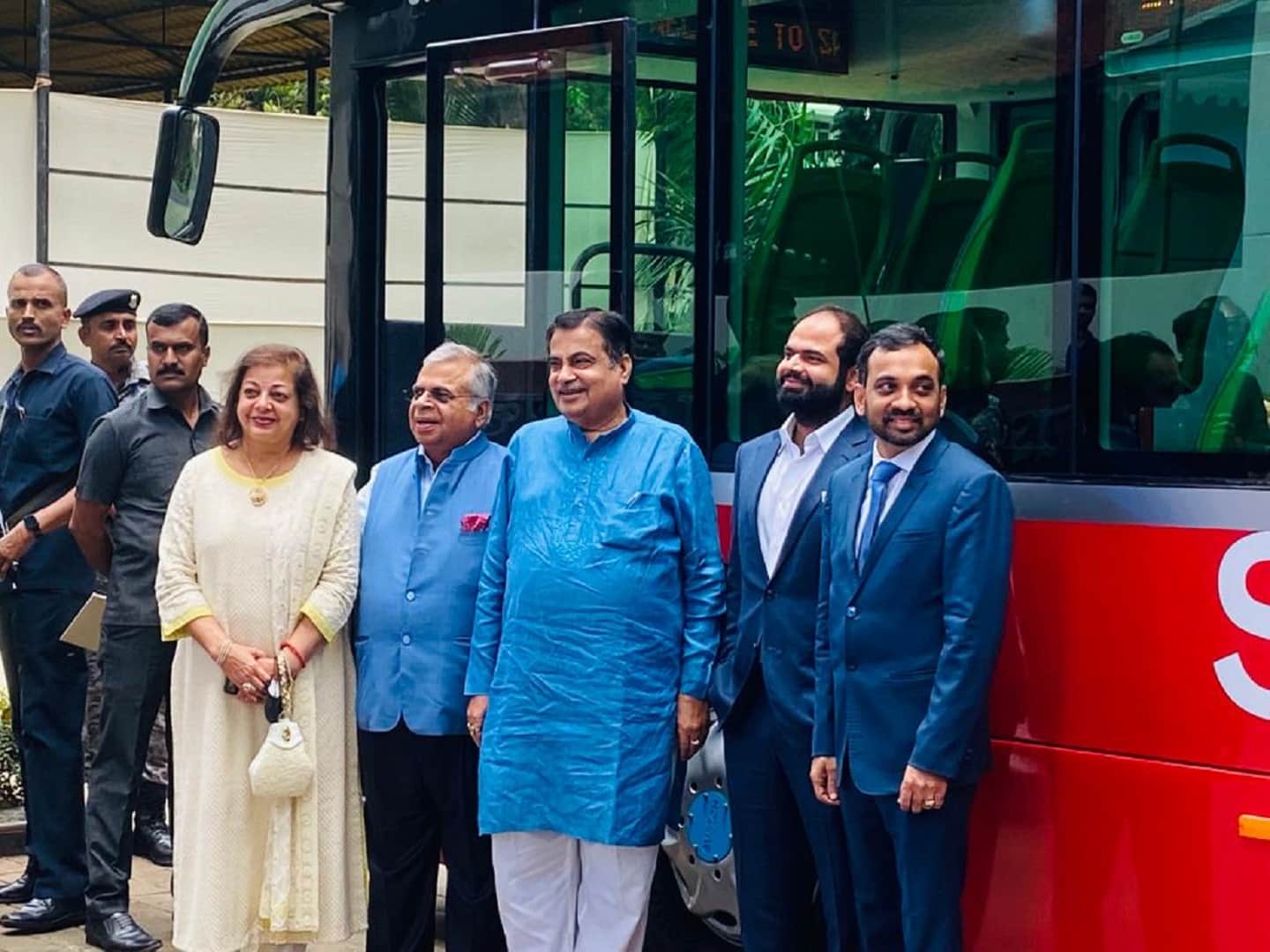 Union Road Transport and Highways Minister Nitin Gadkari unveils first electric double-decker AC bus in Mumbai