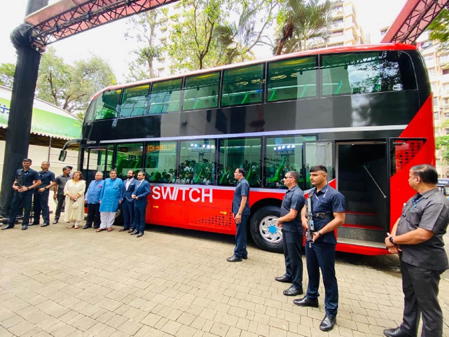 Union Road Transport and Highways Minister Nitin Gadkari unveils first electric double-decker AC bus in Mumbai