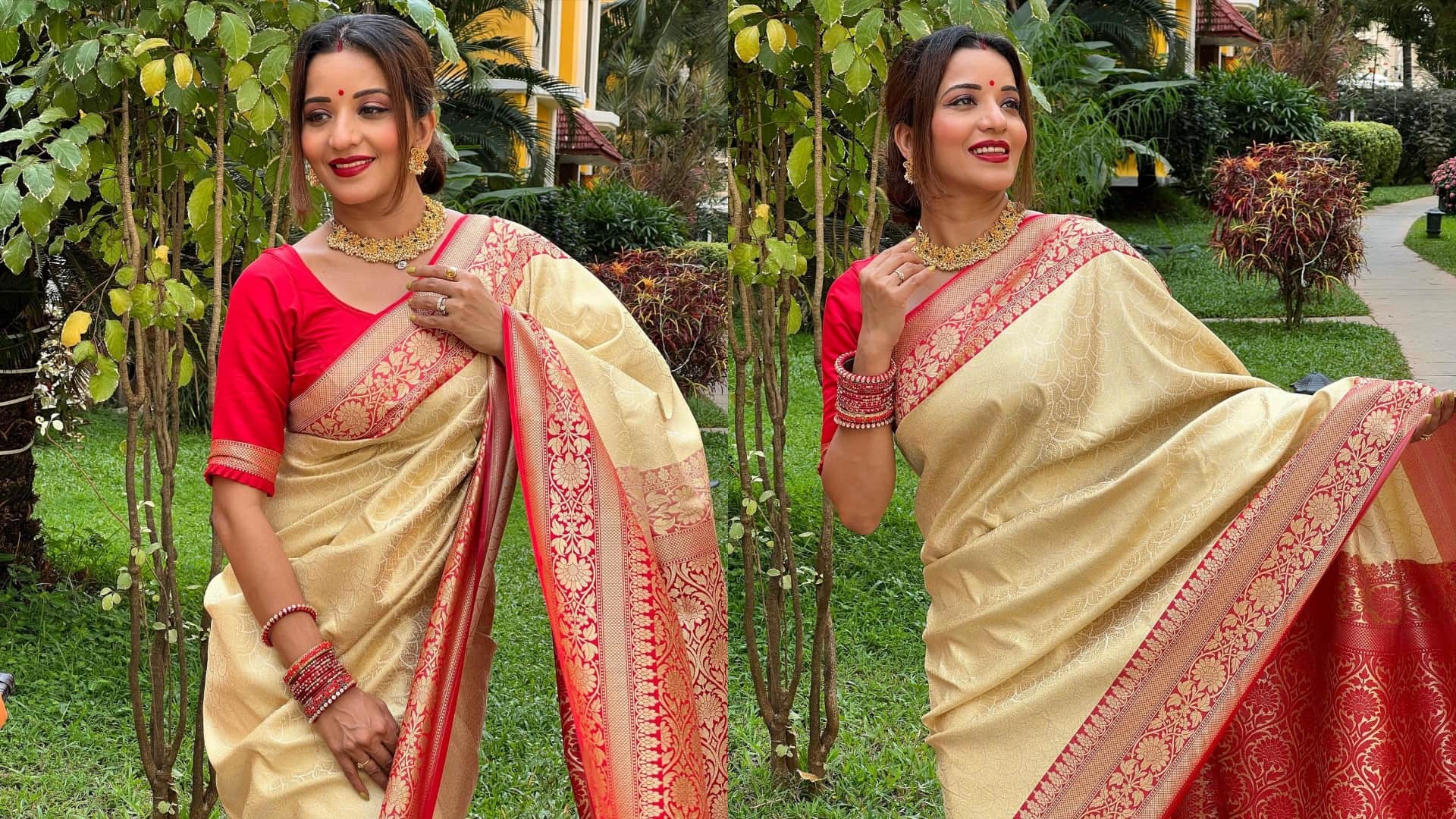 ganesh utsav 2022 Monalisa reached Mumbai with husband for Lalbaug Cha Raja Darshan