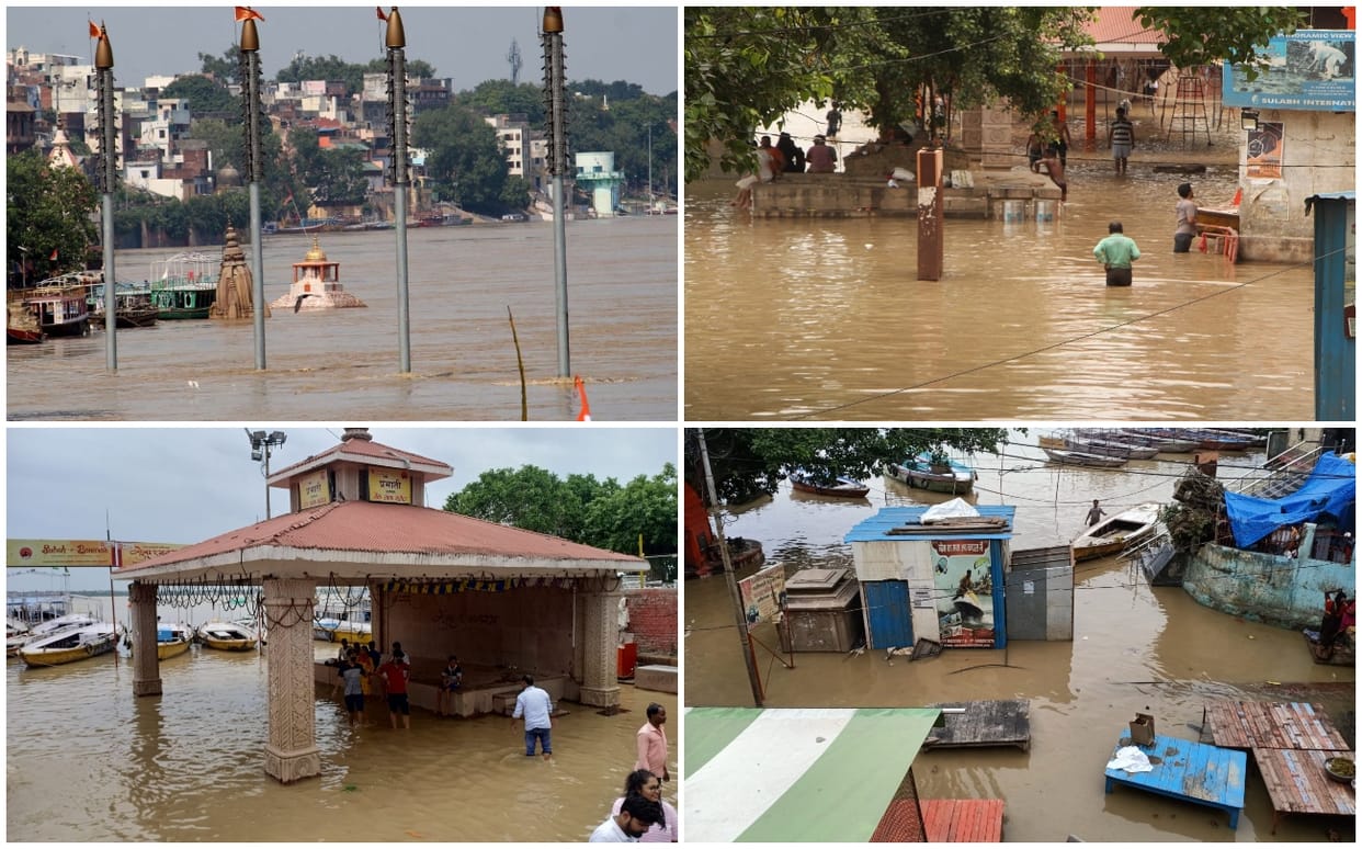 Ganga on danger mark in Varanasi The distance only two steps between the road and water level