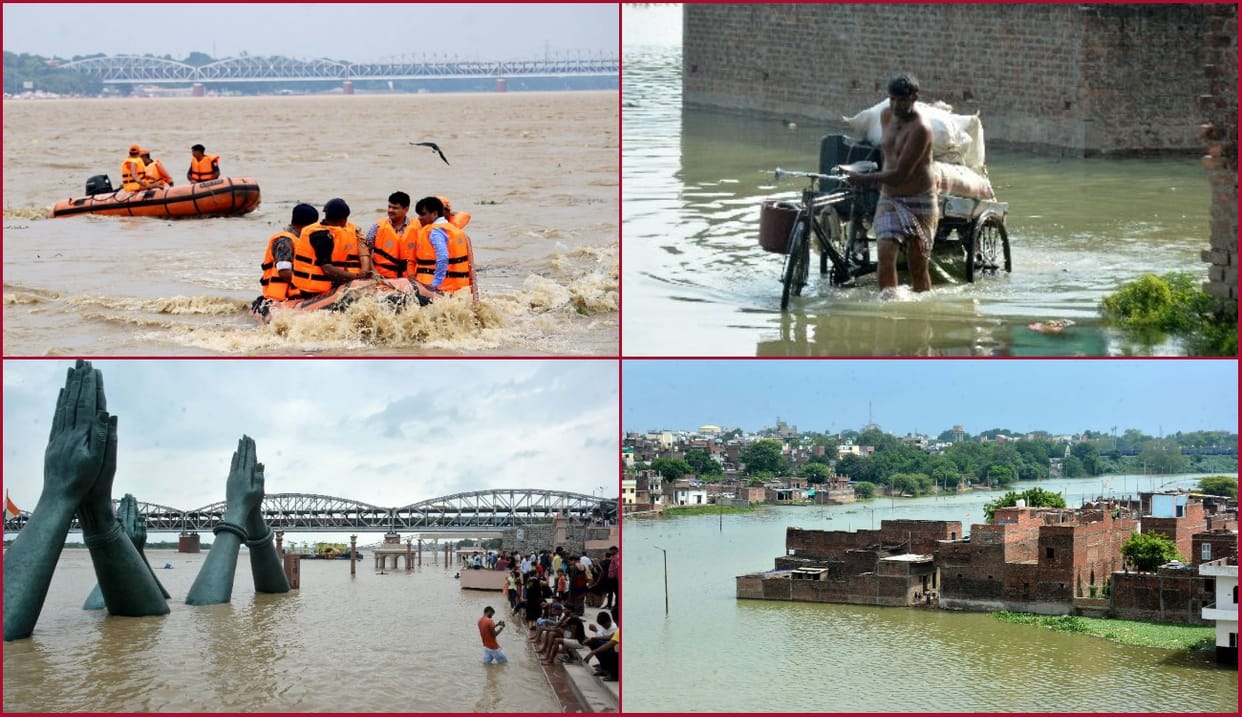 Ganga waterlevel varanasi flood condition wait for cremation see photos
