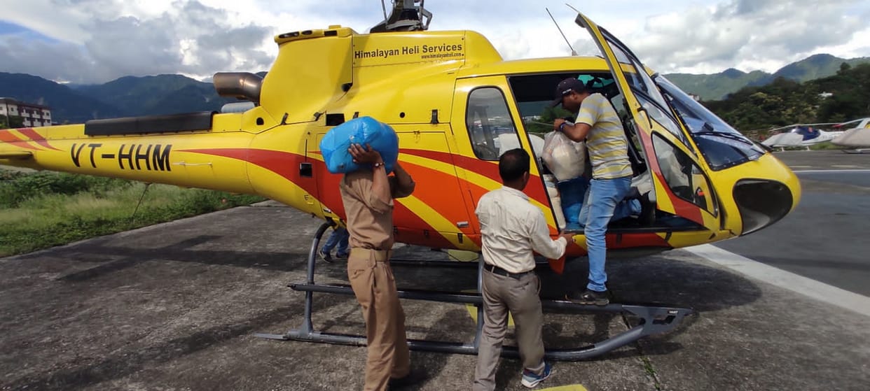 Cloudburst In Uttarakhand Relief material delivered by helicopter