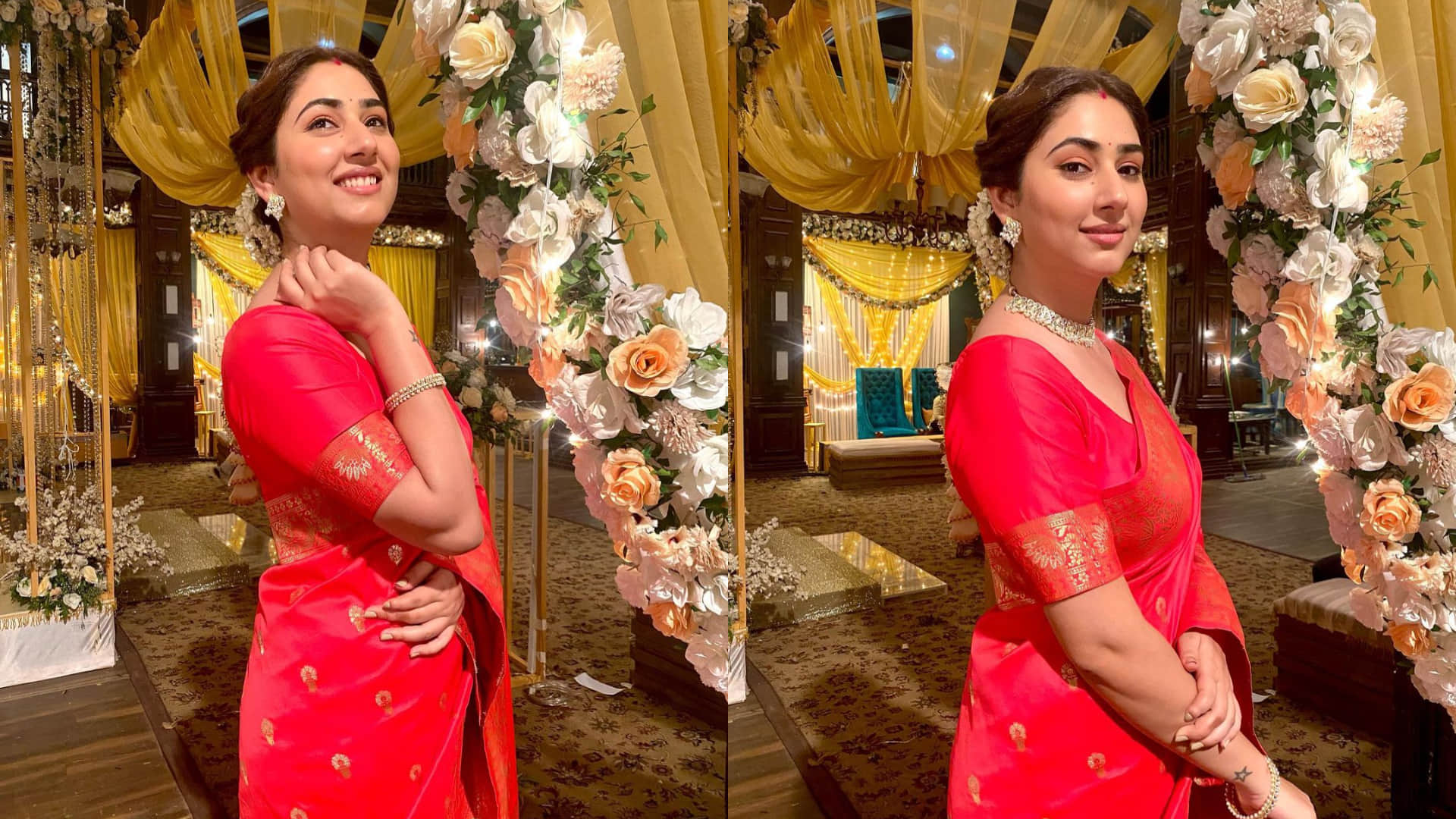 disha parmar simply gorgeous in red silk saree look festive ready husband rahul vaidya comments