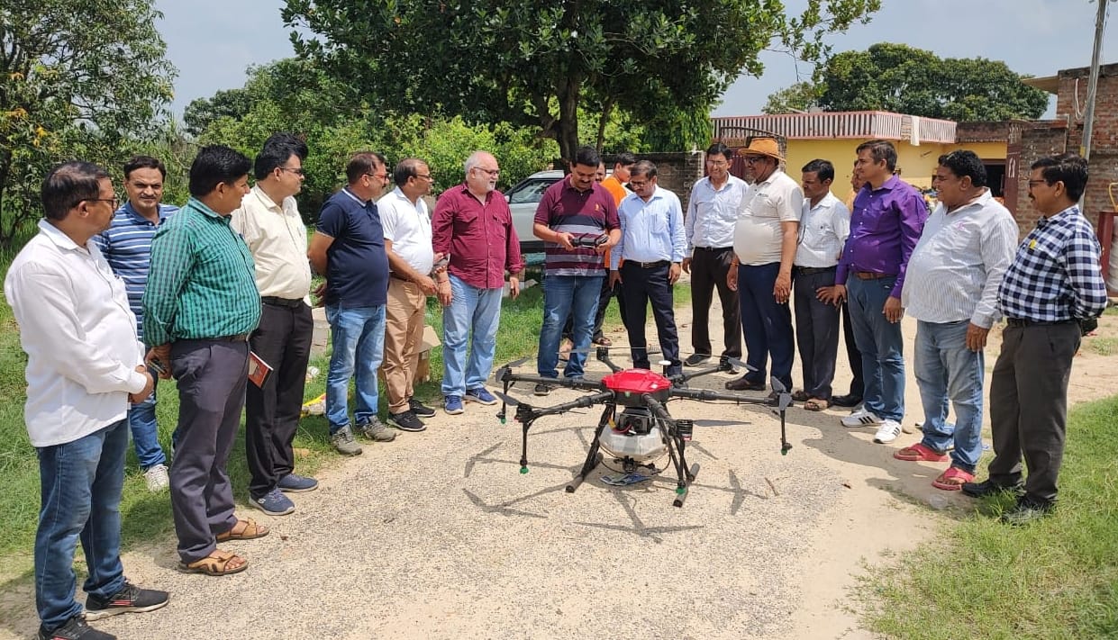 Drone sprayed on sugarcane crop